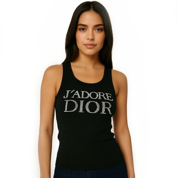 Authentic Christian Dior J'Adore Dior Rhinestones Galliano Tank Top Shirt 38 - Picture 1 of 5